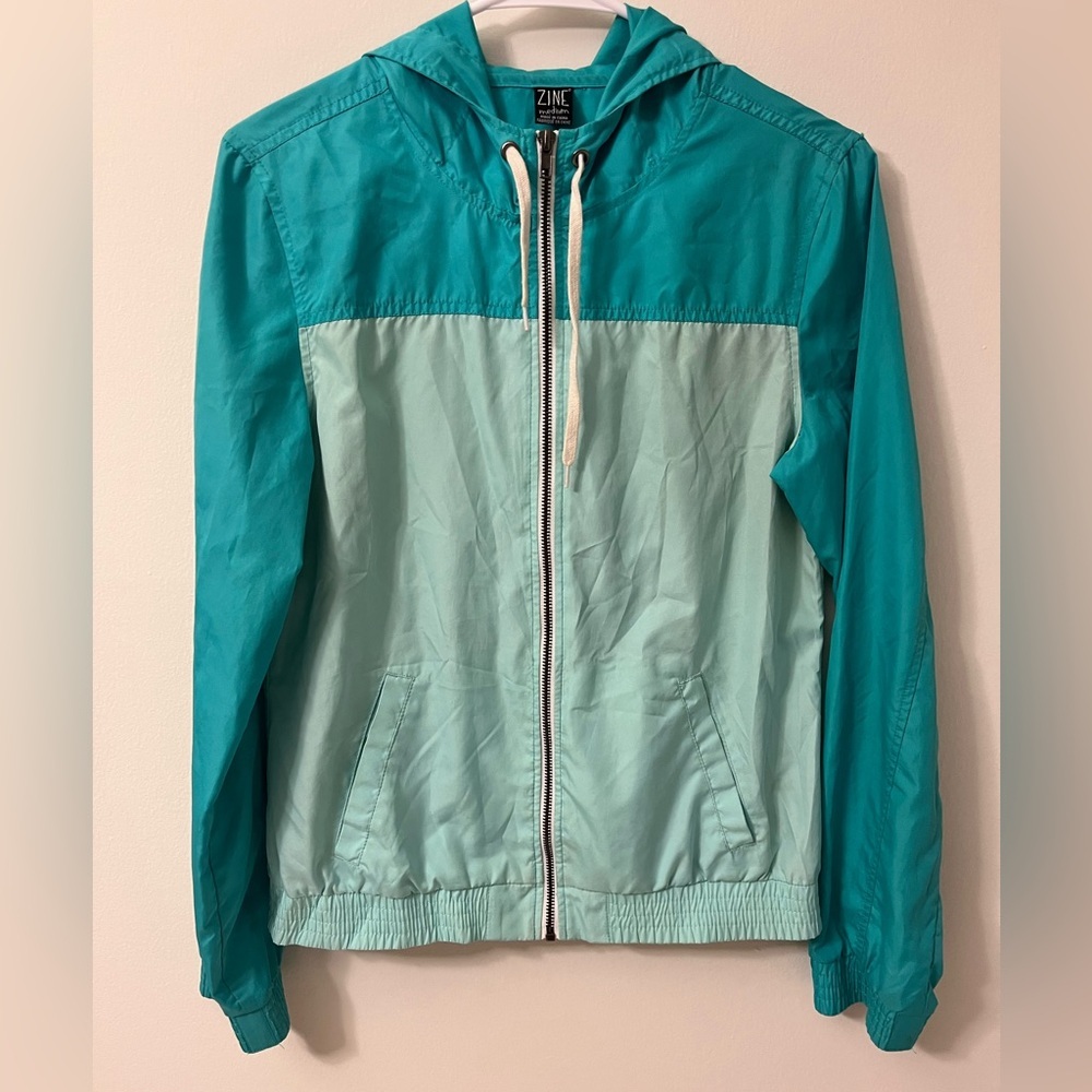 Zine Teal Zip Hooded Windbreaker